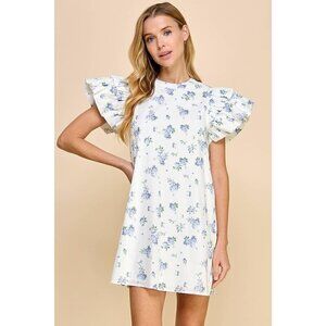 Floral Blue & White Shift Dress